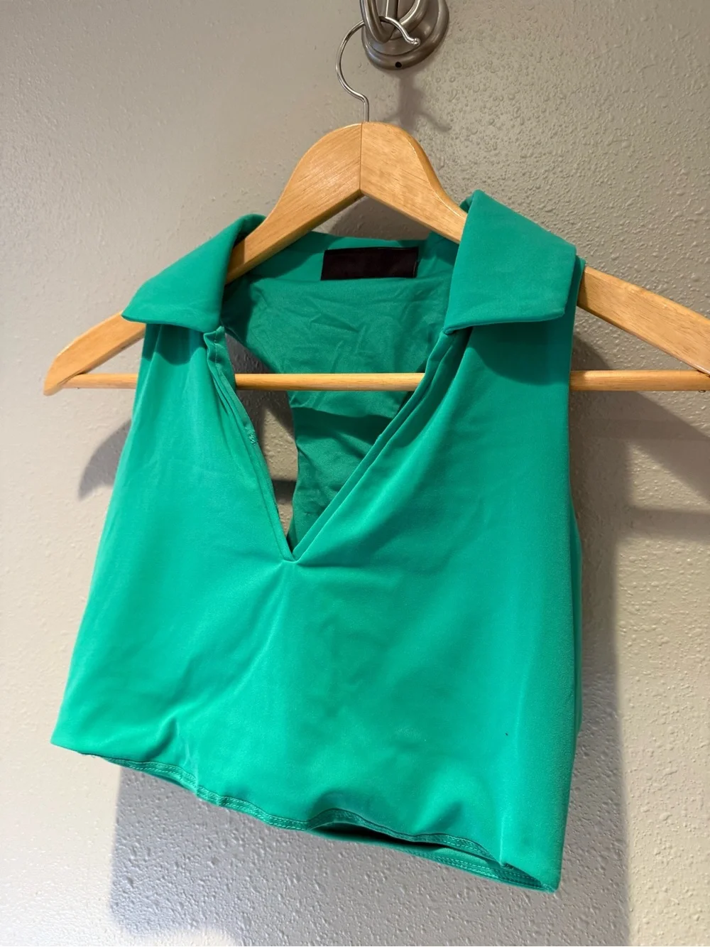 New Crane Collared Longline Sports Bra Crop Top Green Small